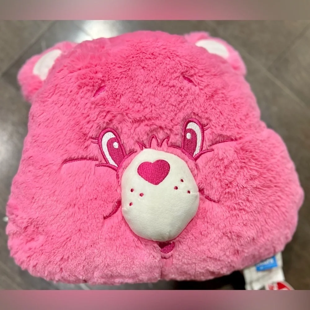 CARE BEARS Pink Fur Pillow - NWT